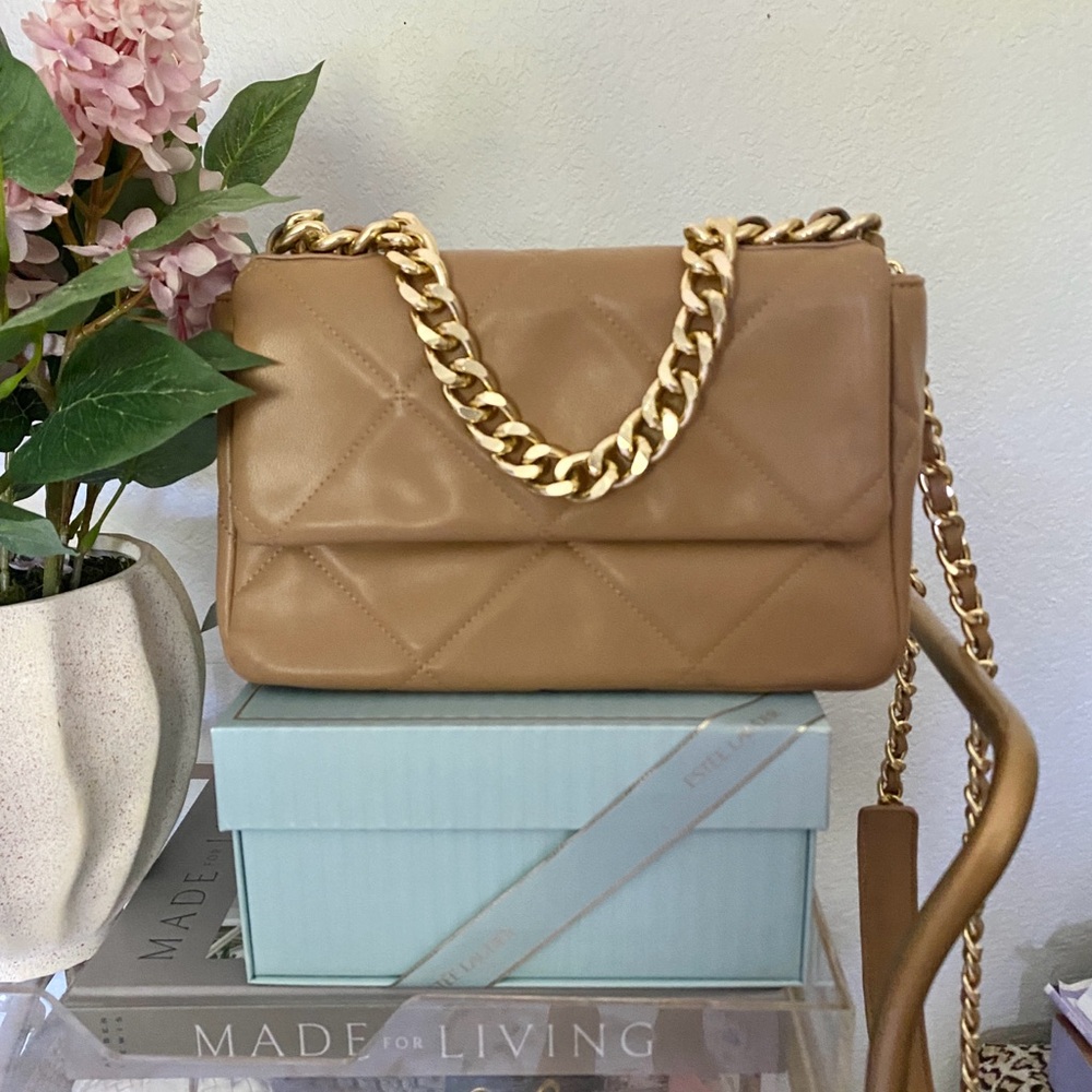 Tan Quilted Chain Bag